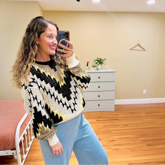 NWT Maria Cher Brown Black Chevron Pima Cotton Sweater Medium - Picture 1 of 16
